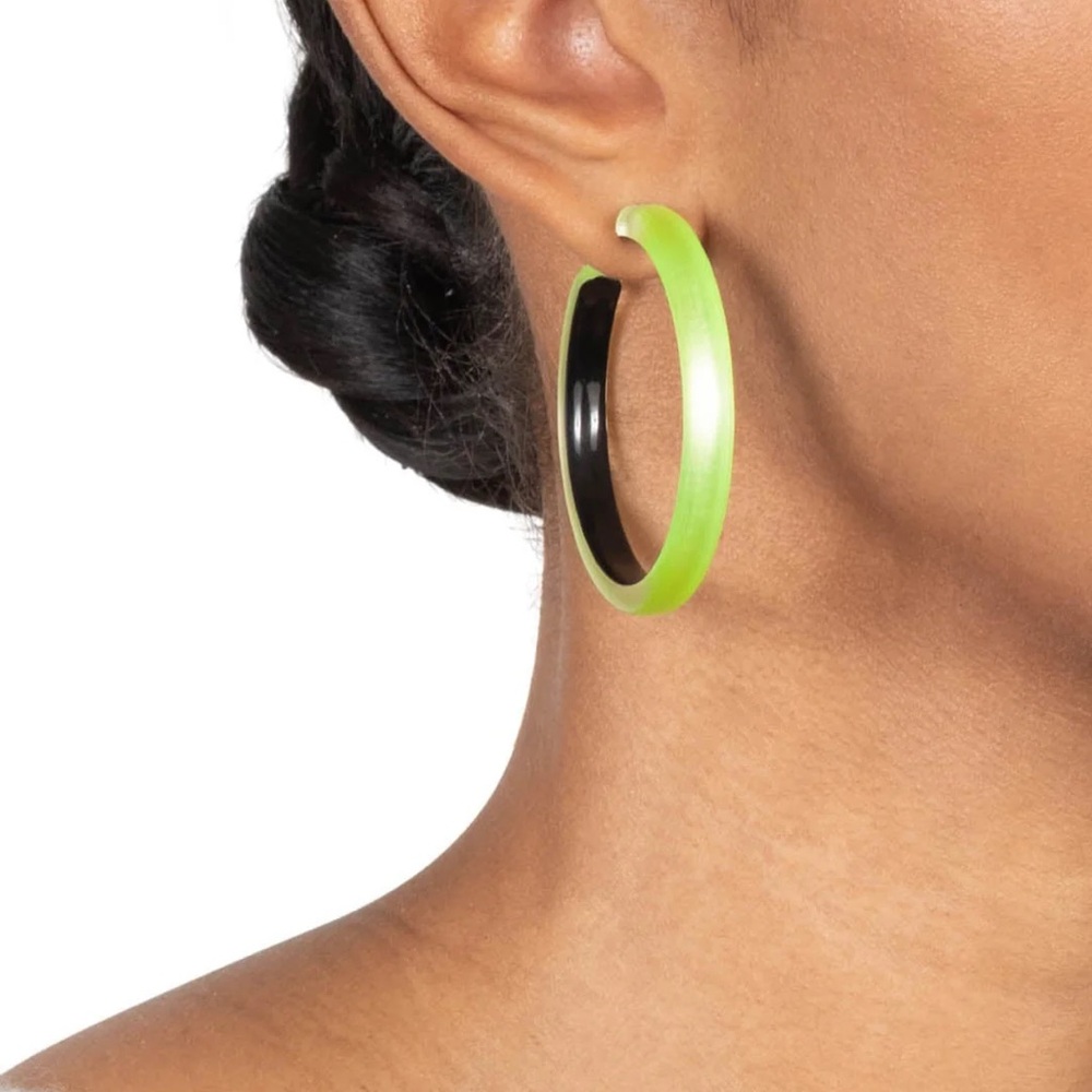 Alexis Bittar Skinny Lucite Hoop Earrings Neon Green